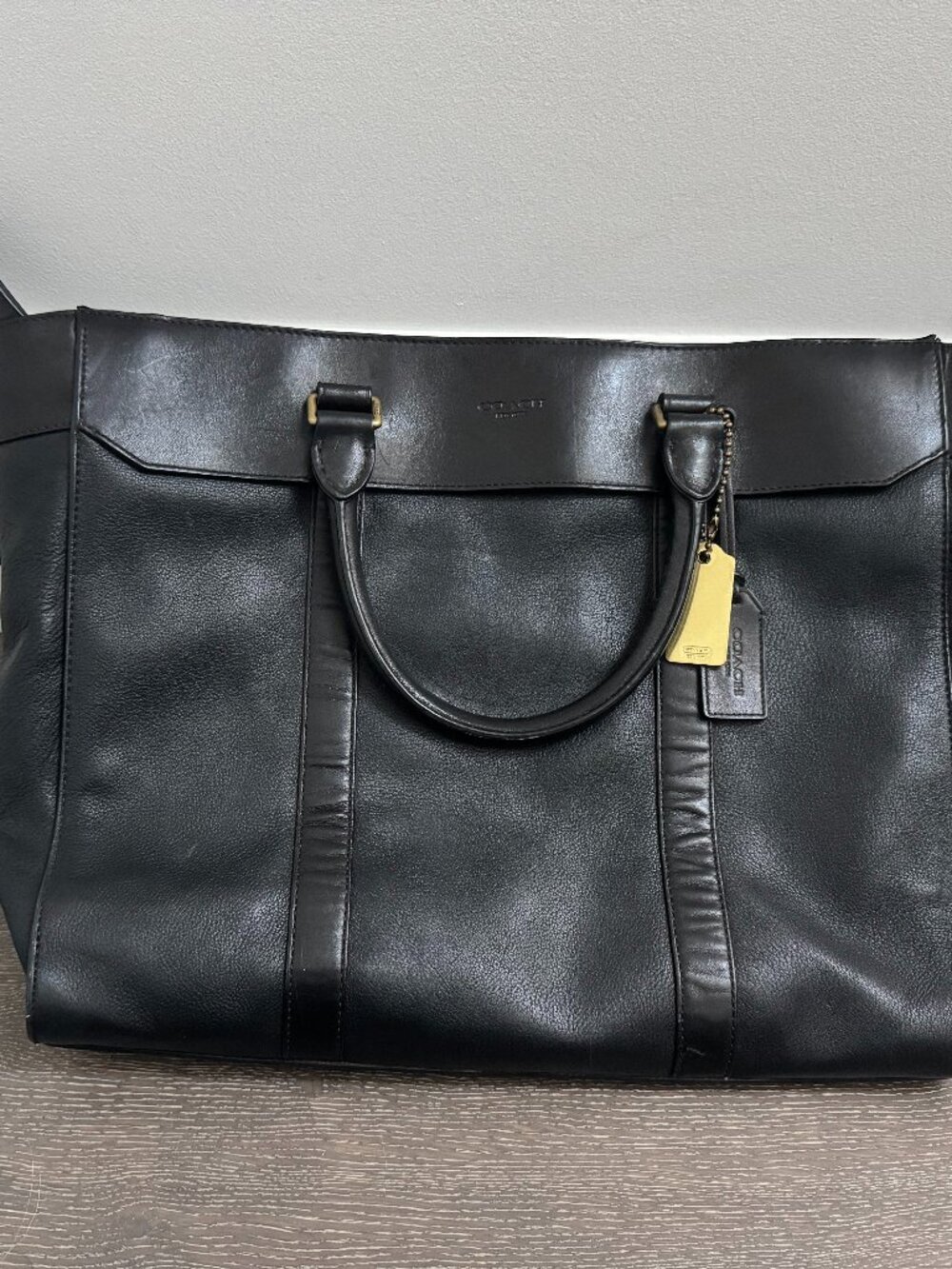Coach Black Leather Structured Work Bag